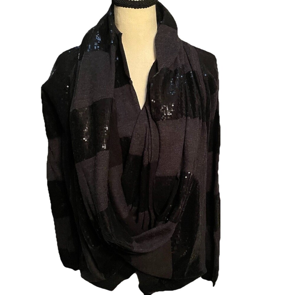 Alice + Olivia Sequined Striped Open Front Drape Infinity Cardigan Sweater